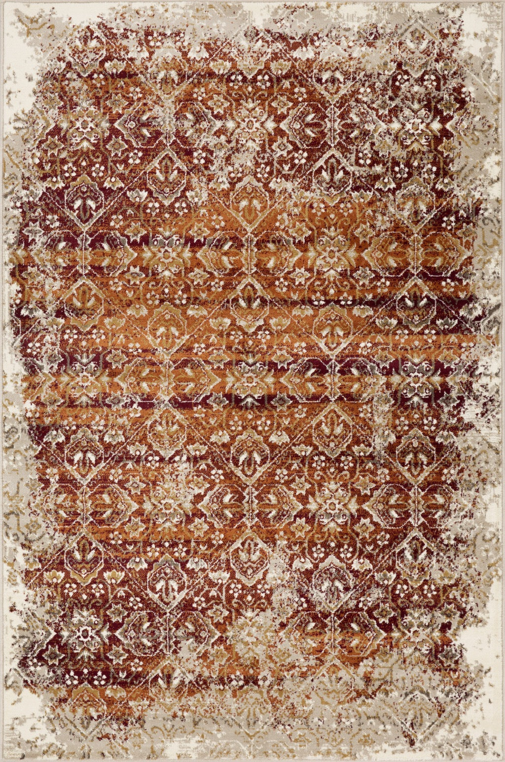 2' x 8' Rust Ivory Distressed Diamonds Runner Rug