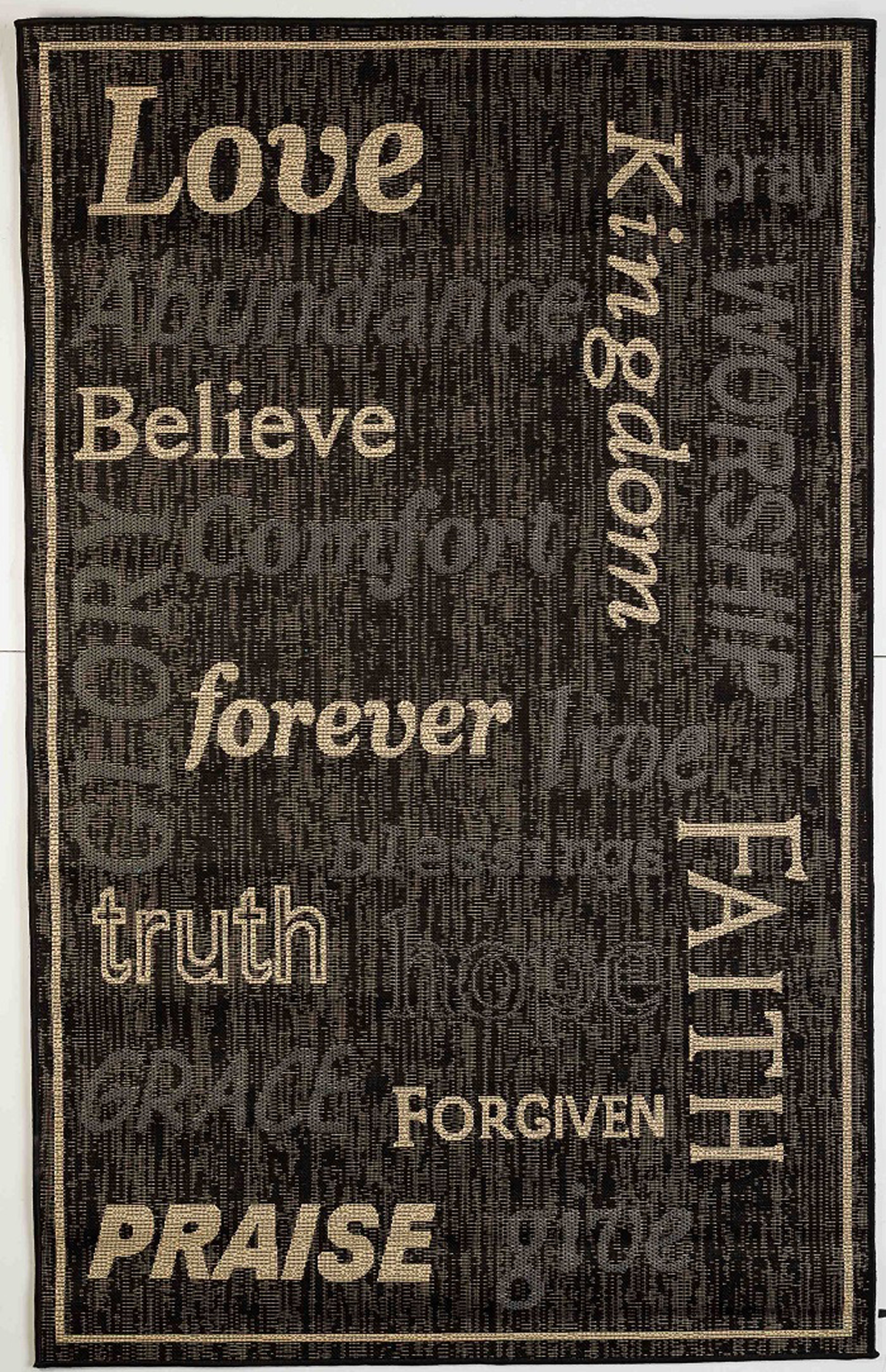 Love Forever Indoor/Outdoor Black Rug