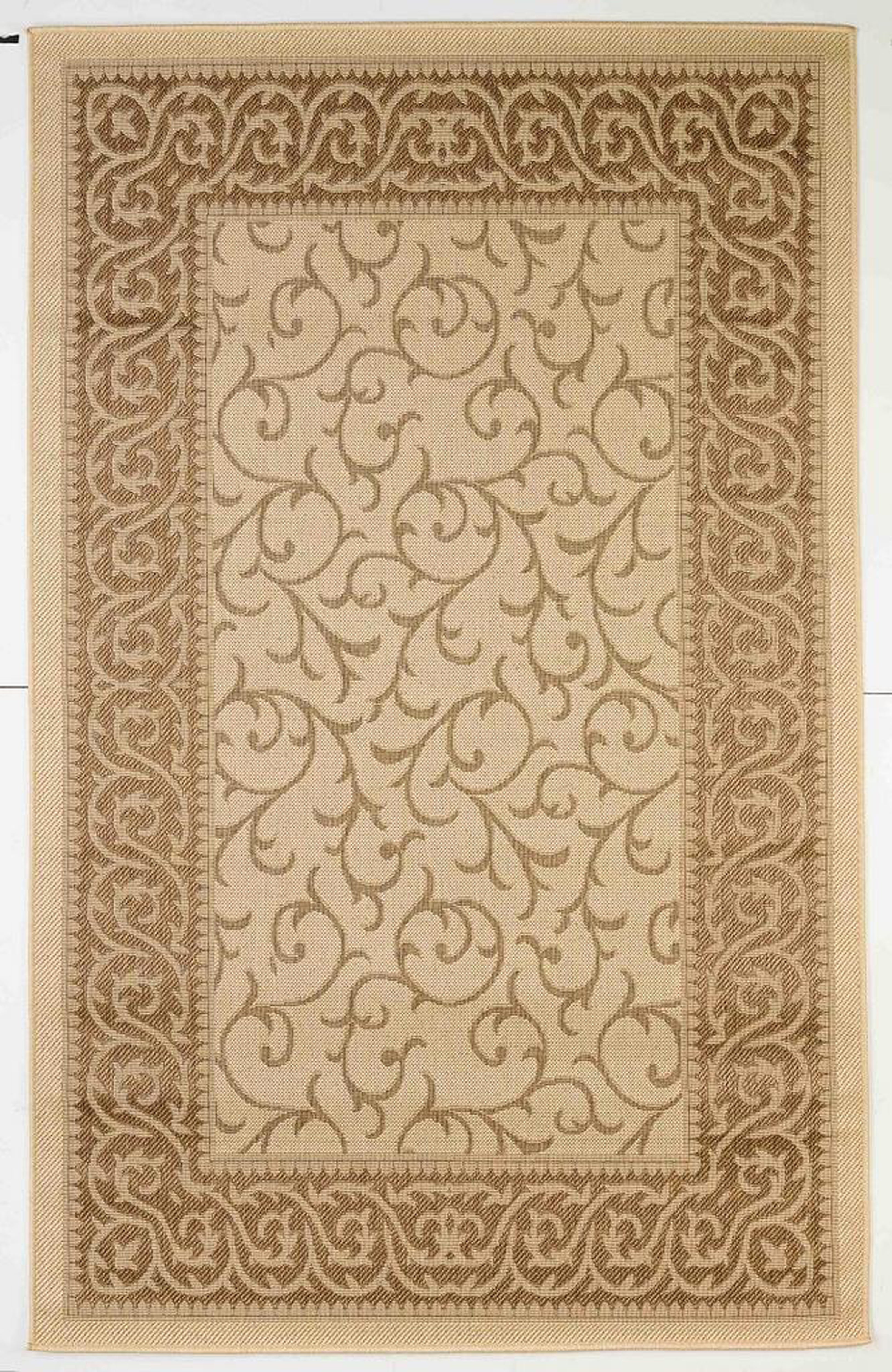 Leaves Border Design Indoor/Outdoor Beige Area Rug